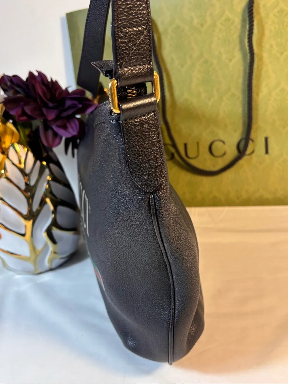 Gucci Black Leather Half Moon Bag
